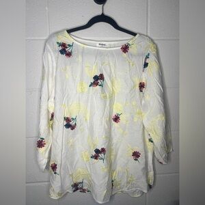 Anthropologie Kindred Woven PEASANT Blouse Boho TOP Tunic XL Embroidered
